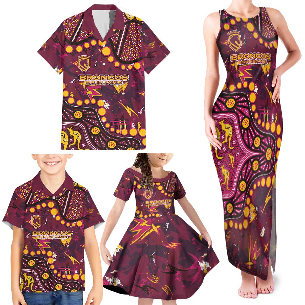 Brisbane Broncos Family Matching Tank Maxi Dress and Hawaiian Shirt Aboriginal Pattern with Graffiti Style Design
