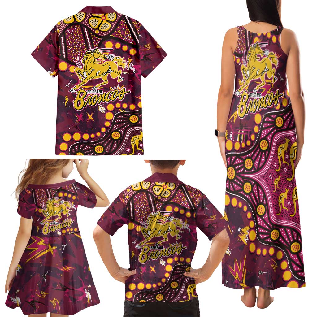 Brisbane Broncos Family Matching Tank Maxi Dress and Hawaiian Shirt Aboriginal Pattern with Graffiti Style Design