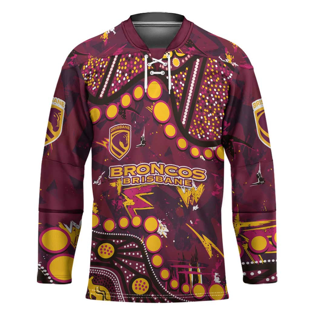 Brisbane Broncos Hockey Jersey Aboriginal Pattern with Graffiti Style Design