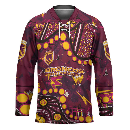 Brisbane Broncos Hockey Jersey Aboriginal Pattern with Graffiti Style Design