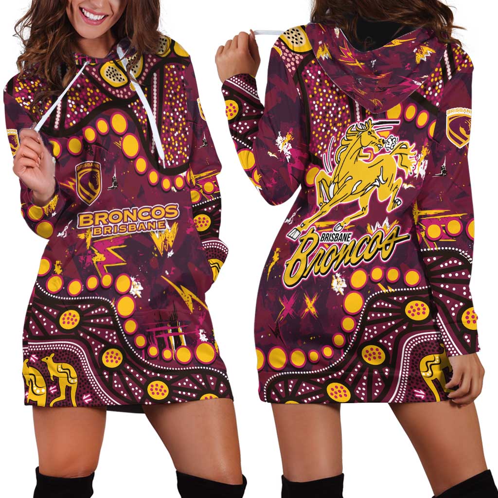 Brisbane Broncos Hoodie Dress Aboriginal Pattern with Graffiti Style Design