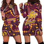 Brisbane Broncos Hoodie Dress Aboriginal Pattern with Graffiti Style Design