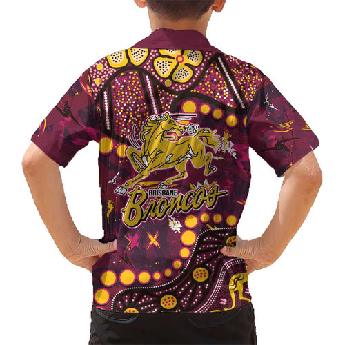 Brisbane Broncos Kid Hawaiian Shirt Aboriginal Pattern with Graffiti Style Design