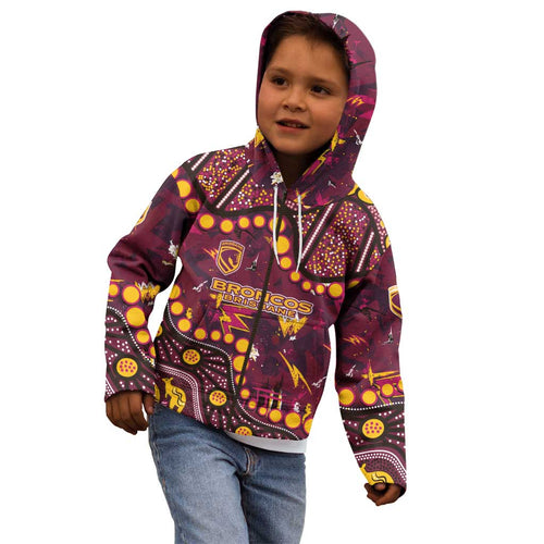 Brisbane Broncos Kid Hoodie Aboriginal Pattern with Graffiti Style Design