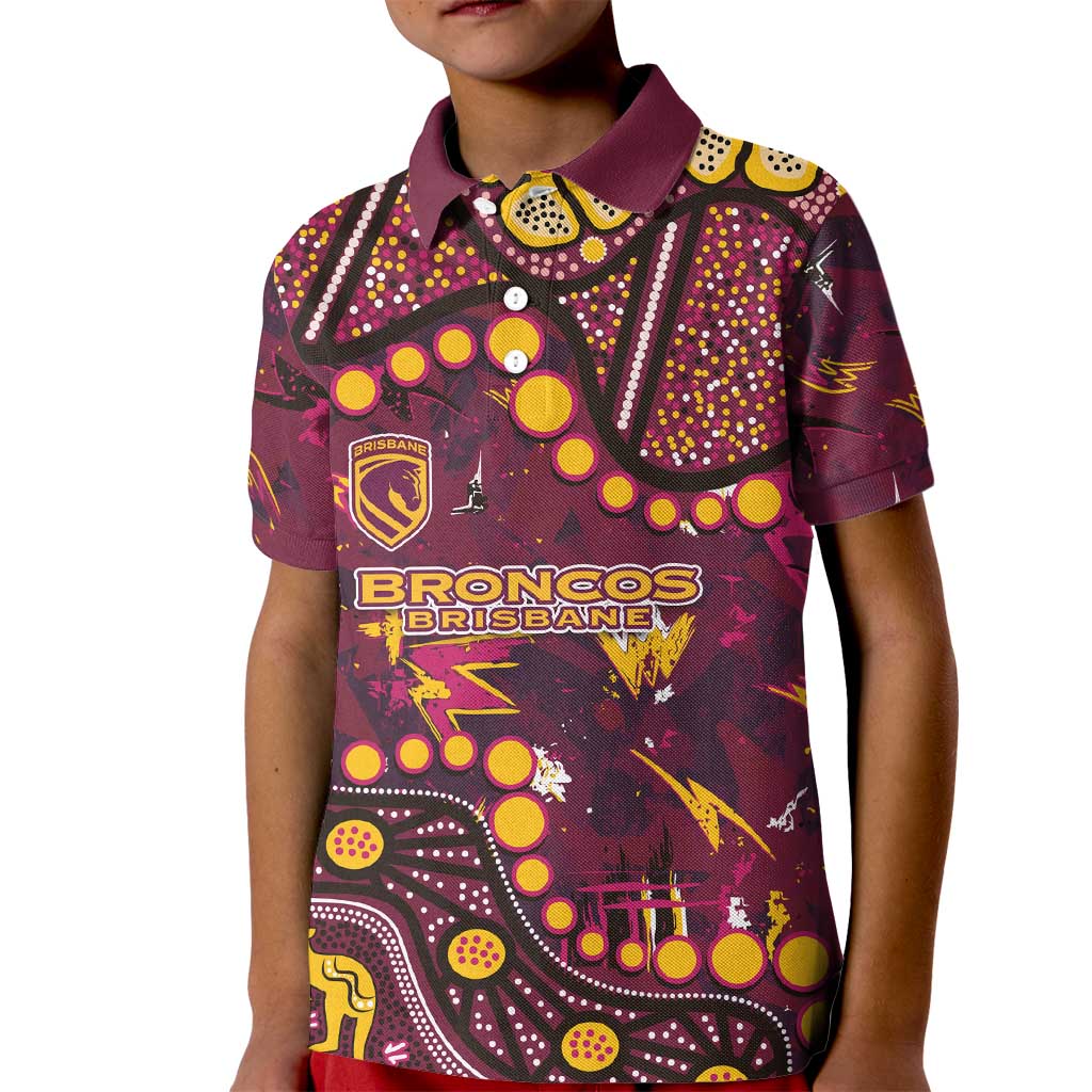 Brisbane Broncos Kid Polo Shirt Aboriginal Pattern with Graffiti Style Design
