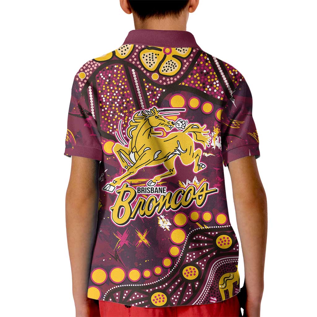 Brisbane Broncos Kid Polo Shirt Aboriginal Pattern with Graffiti Style Design