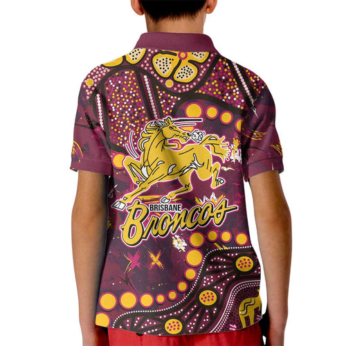 Brisbane Broncos Kid Polo Shirt Aboriginal Pattern with Graffiti Style Design