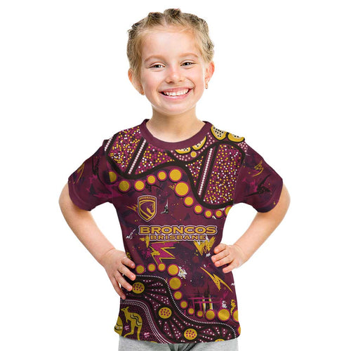Brisbane Broncos Kid T Shirt Aboriginal Pattern with Graffiti Style Design