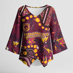 Brisbane Broncos Kimono Sleeve Blouse Aboriginal Pattern with Graffiti Style Design
