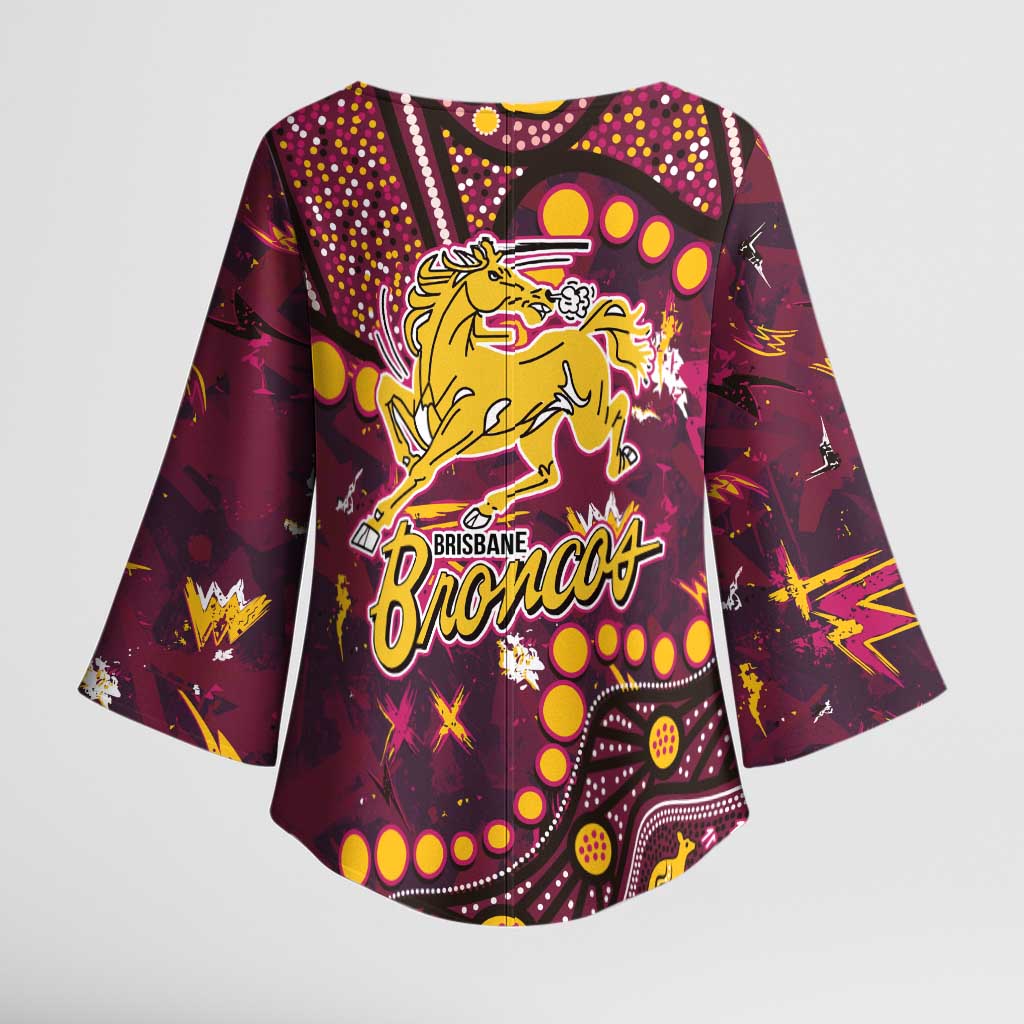 Brisbane Broncos Kimono Sleeve Blouse Aboriginal Pattern with Graffiti Style Design