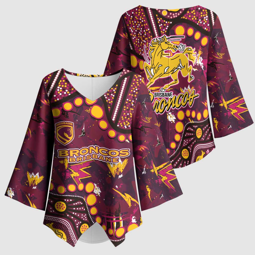 Brisbane Broncos Kimono Sleeve Blouse Aboriginal Pattern with Graffiti Style Design