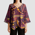 Brisbane Broncos Kimono Sleeve Blouse Aboriginal Pattern with Graffiti Style Design