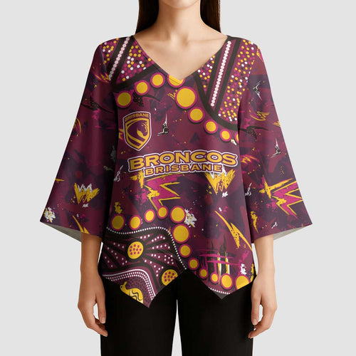 Brisbane Broncos Kimono Sleeve Blouse Aboriginal Pattern with Graffiti Style Design