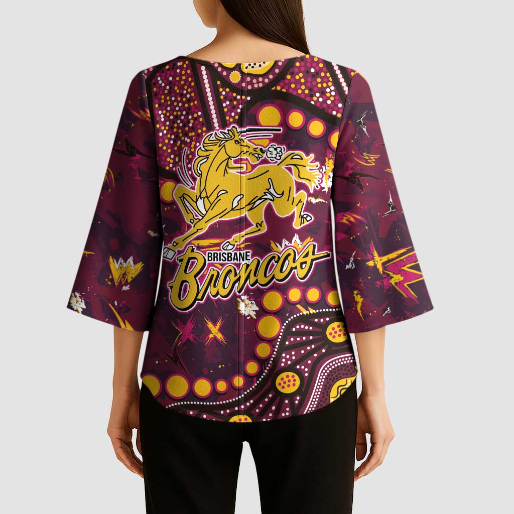 Brisbane Broncos Kimono Sleeve Blouse Aboriginal Pattern with Graffiti Style Design