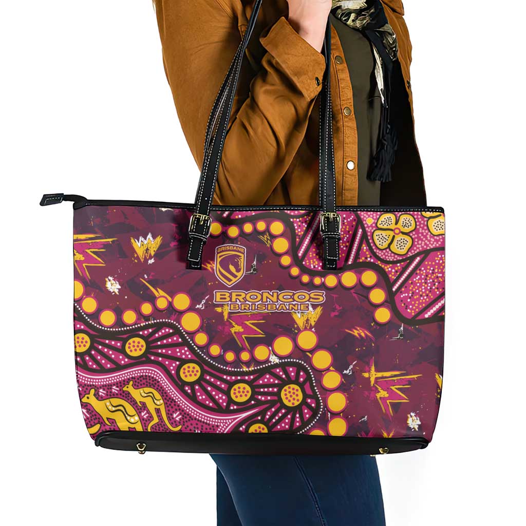 Brisbane Broncos Leather Tote Bag Aboriginal Pattern with Graffiti Style Design