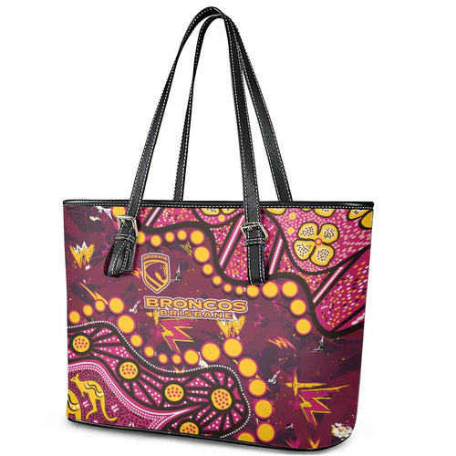 Brisbane Broncos Leather Tote Bag Aboriginal Pattern with Graffiti Style Design