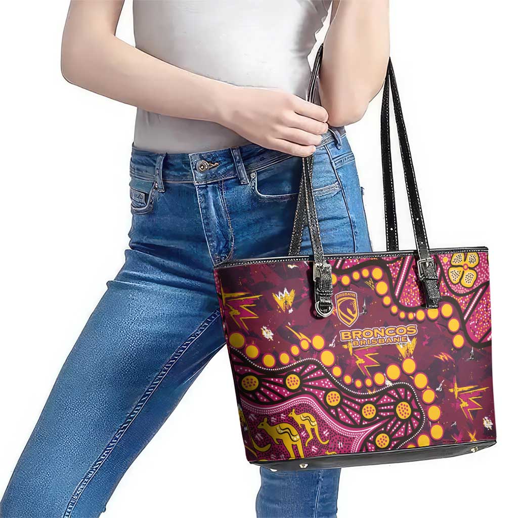 Brisbane Broncos Leather Tote Bag Aboriginal Pattern with Graffiti Style Design