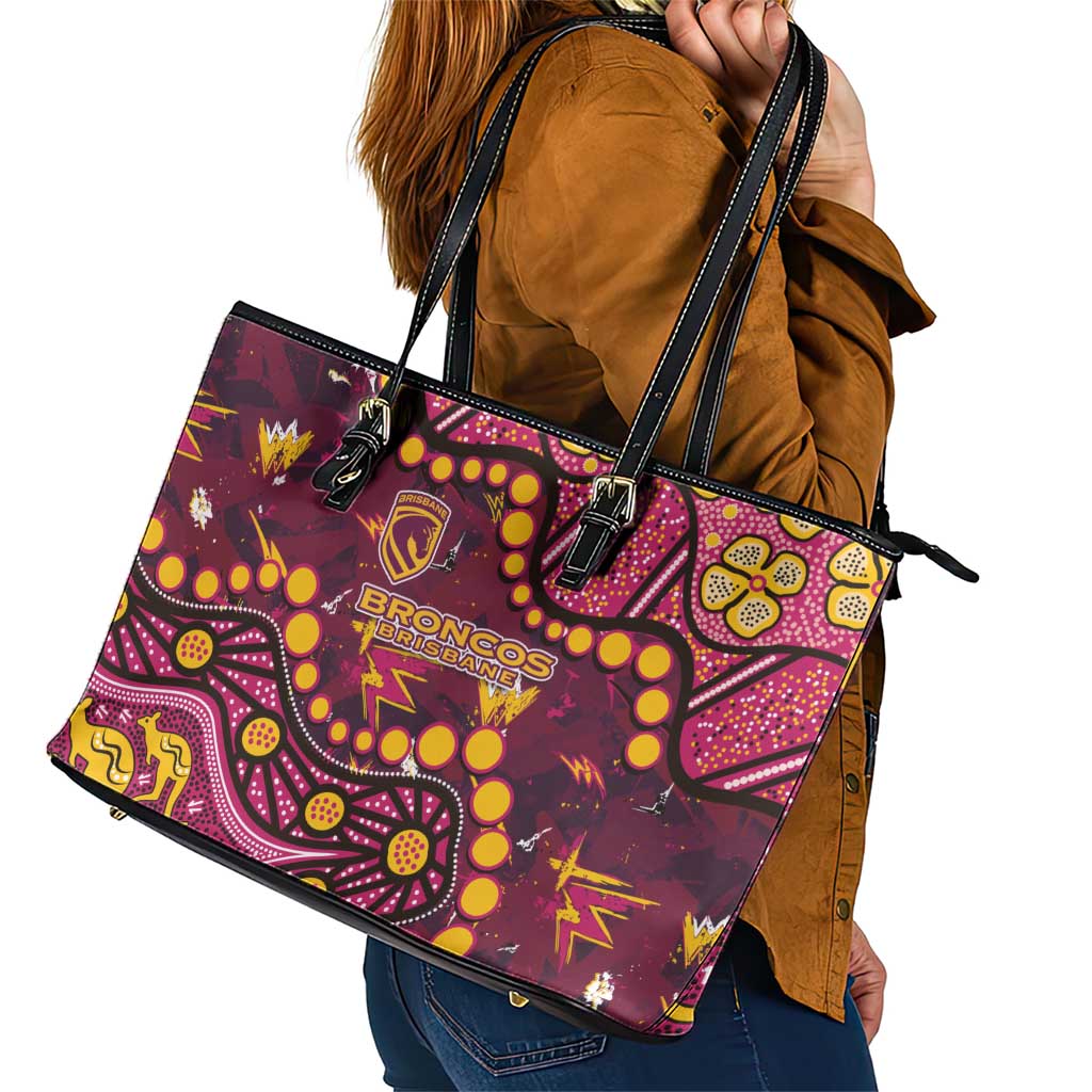Brisbane Broncos Leather Tote Bag Aboriginal Pattern with Graffiti Style Design