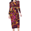 Brisbane Broncos Long Sleeve Bodycon Dress Aboriginal Pattern with Graffiti Style Design