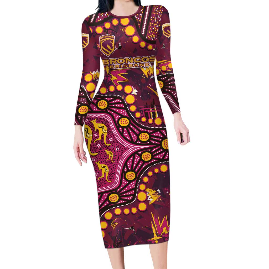 Brisbane Broncos Long Sleeve Bodycon Dress Aboriginal Pattern with Graffiti Style Design