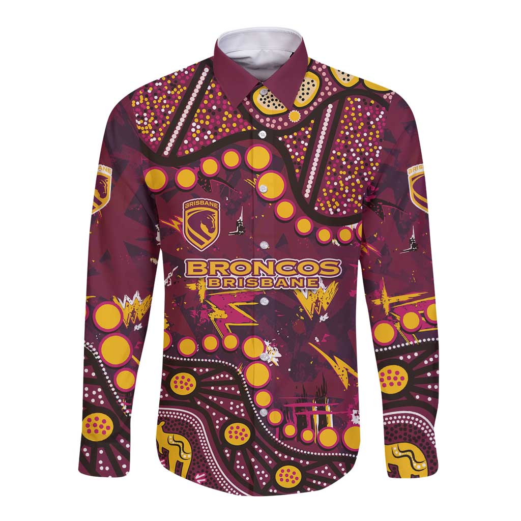 Brisbane Broncos Long Sleeve Button Shirt Aboriginal Pattern with Graffiti Style Design