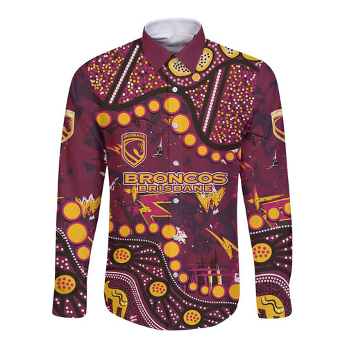 Brisbane Broncos Long Sleeve Button Shirt Aboriginal Pattern with Graffiti Style Design