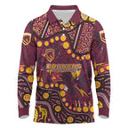Brisbane Broncos Long Sleeve Polo Shirt Aboriginal Pattern with Graffiti Style Design