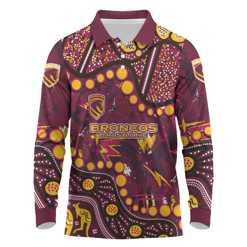Brisbane Broncos Long Sleeve Polo Shirt Aboriginal Pattern with Graffiti Style Design