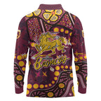 Brisbane Broncos Long Sleeve Polo Shirt Aboriginal Pattern with Graffiti Style Design