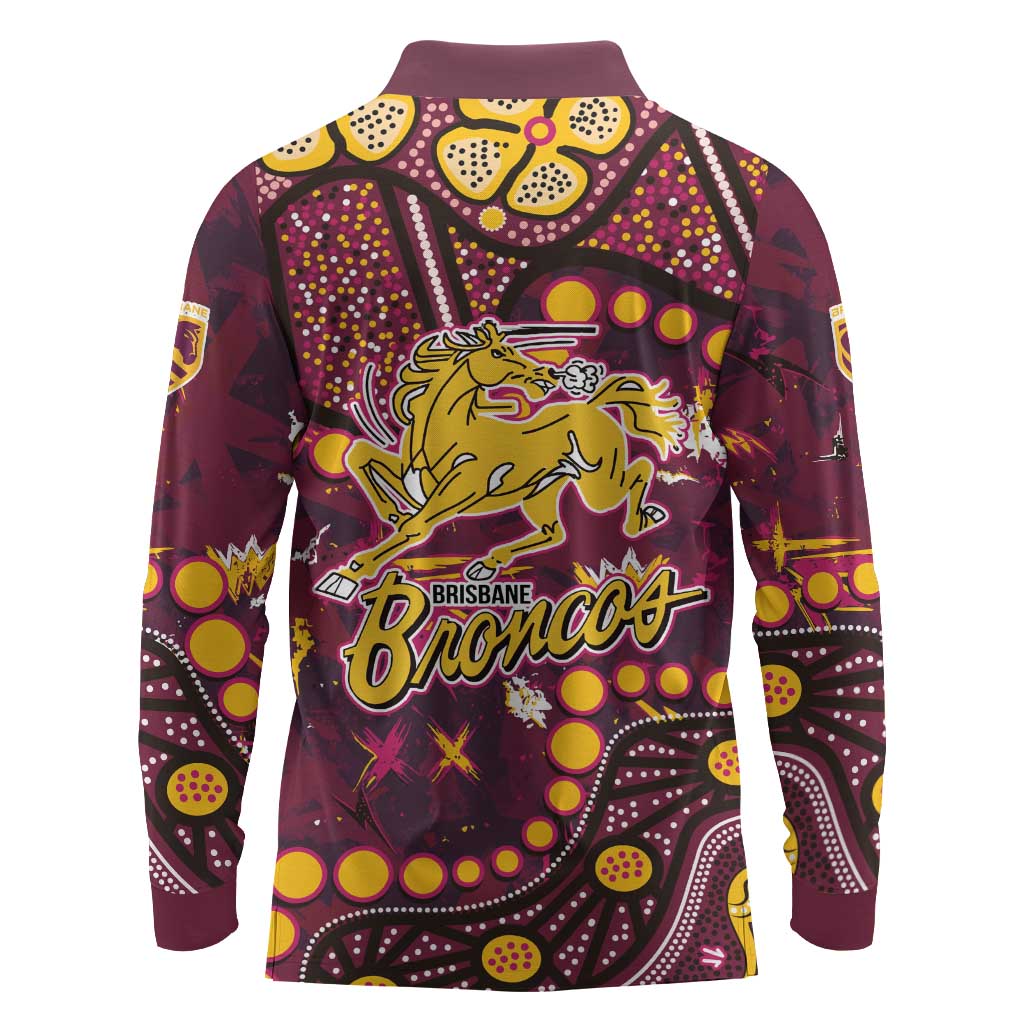 Brisbane Broncos Long Sleeve Polo Shirt Aboriginal Pattern with Graffiti Style Design
