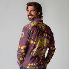 Brisbane Broncos Long Sleeve Polo Shirt Aboriginal Pattern with Graffiti Style Design