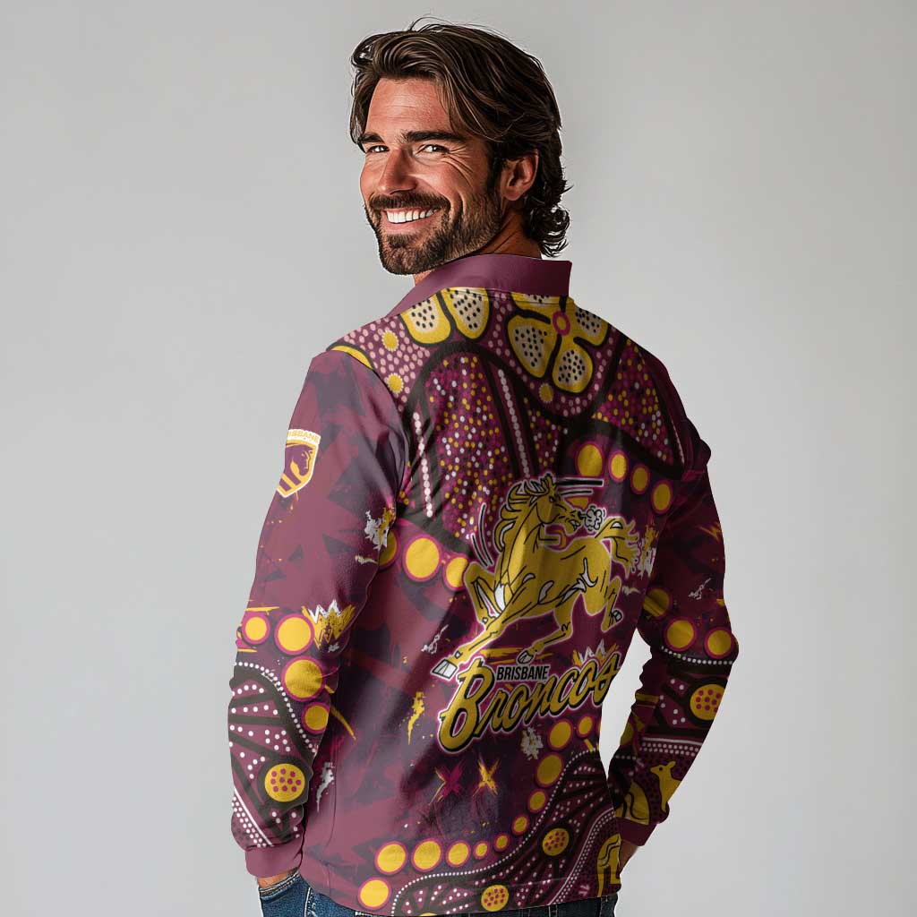 Brisbane Broncos Long Sleeve Polo Shirt Aboriginal Pattern with Graffiti Style Design