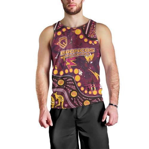 Brisbane Broncos Men Tank Top Aboriginal Pattern with Graffiti Style Design