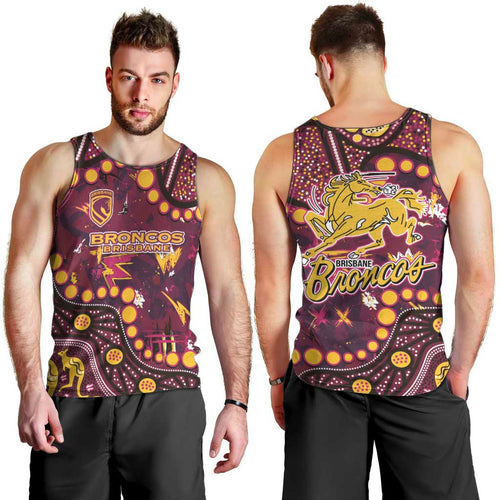 Brisbane Broncos Men Tank Top Aboriginal Pattern with Graffiti Style Design