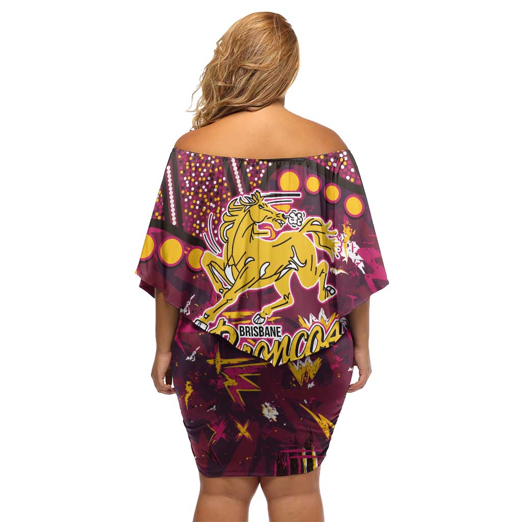 Brisbane Broncos Off Shoulder Short Dress Aboriginal Pattern with Graffiti Style Design