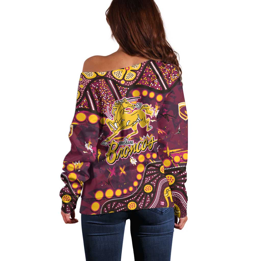 Brisbane Broncos Off Shoulder Sweater Aboriginal Pattern with Graffiti Style Design