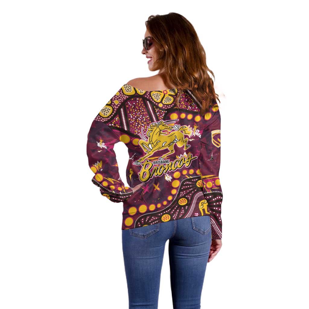 Brisbane Broncos Off Shoulder Sweater Aboriginal Pattern with Graffiti Style Design