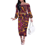 Brisbane Broncos Off The Shoulder Long Sleeve Dress Aboriginal Pattern with Graffiti Style Design