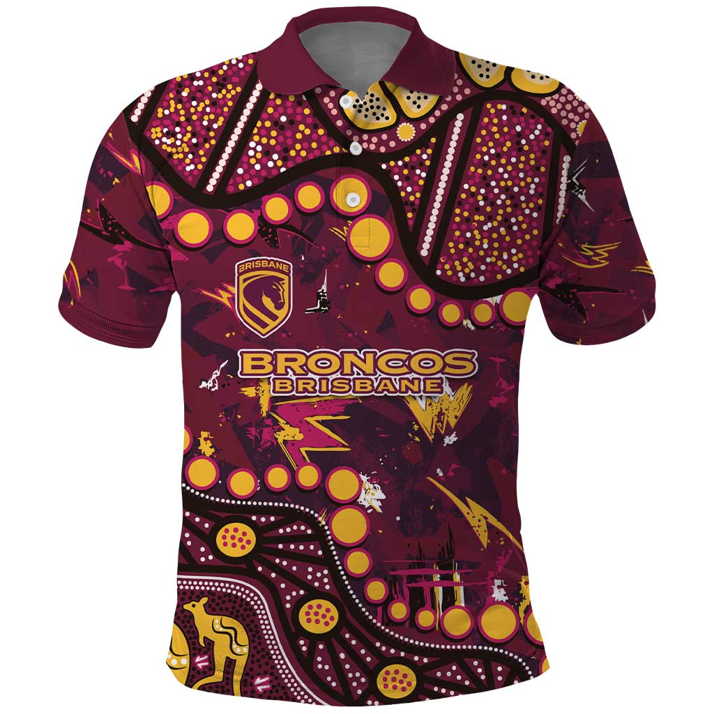 Brisbane Broncos Polo Shirt Aboriginal Pattern with Graffiti Style Design