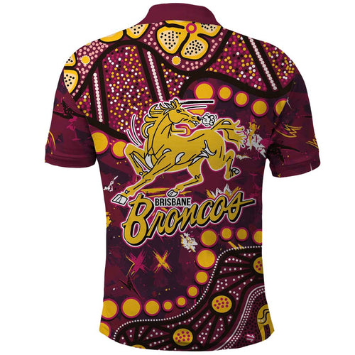 Brisbane Broncos Polo Shirt Aboriginal Pattern with Graffiti Style Design