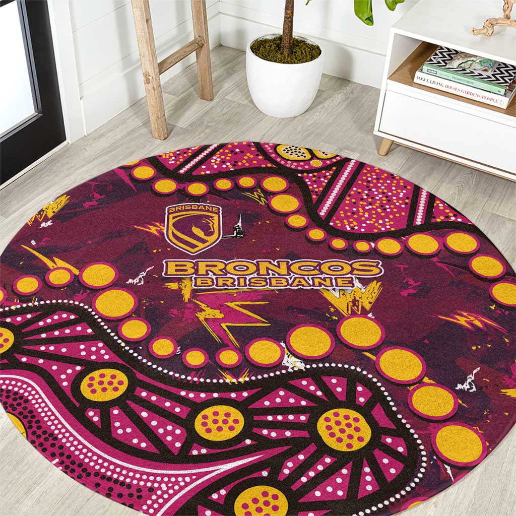 Brisbane Broncos Round Carpet Aboriginal Pattern with Graffiti Style Design