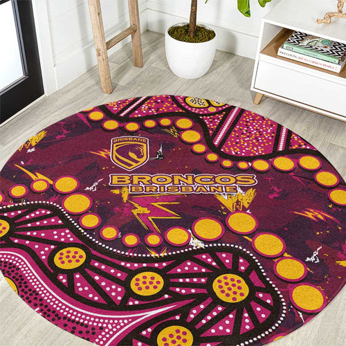 Brisbane Broncos Round Carpet Aboriginal Pattern with Graffiti Style Design