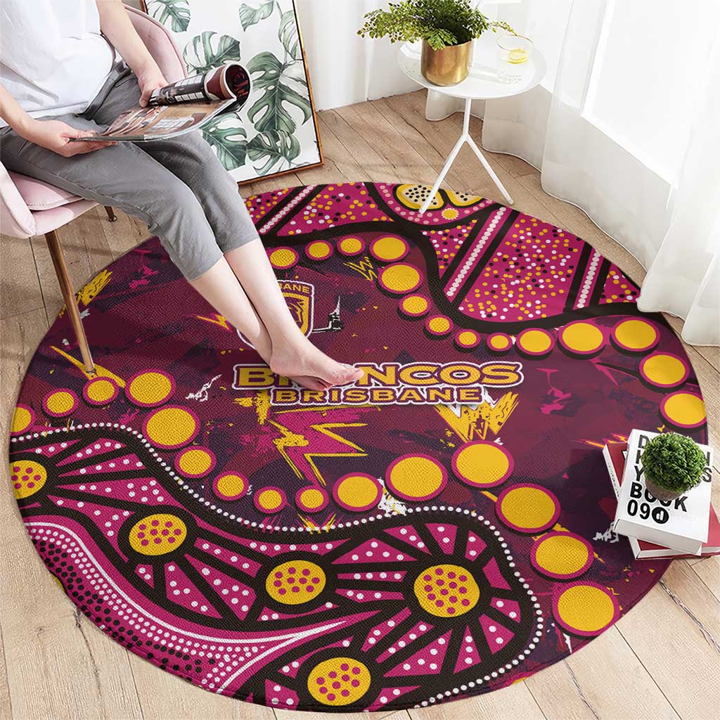 Brisbane Broncos Round Carpet Aboriginal Pattern with Graffiti Style Design