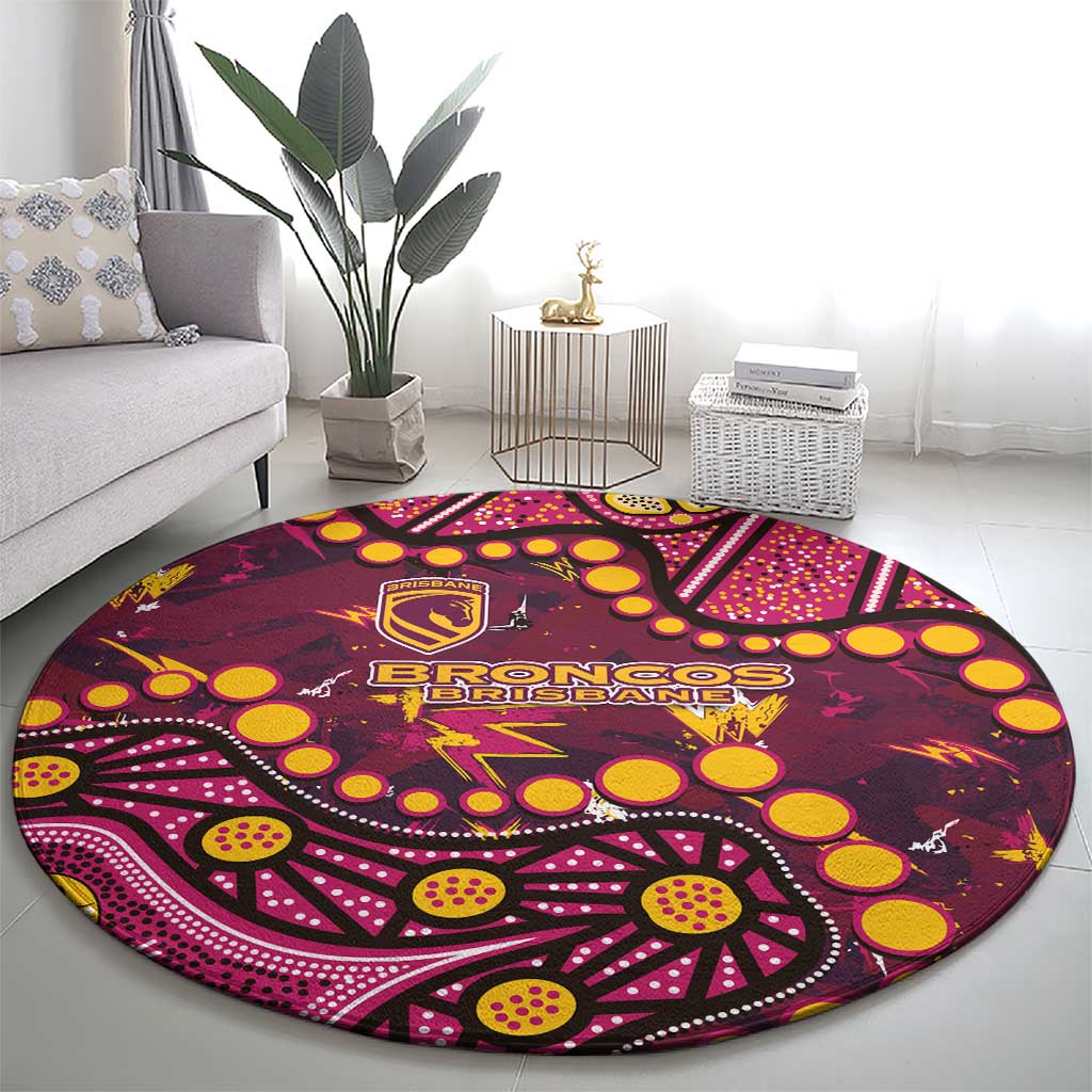 Brisbane Broncos Round Carpet Aboriginal Pattern with Graffiti Style Design