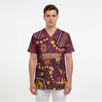 Brisbane Broncos Scrub Top Aboriginal Pattern with Graffiti Style Design