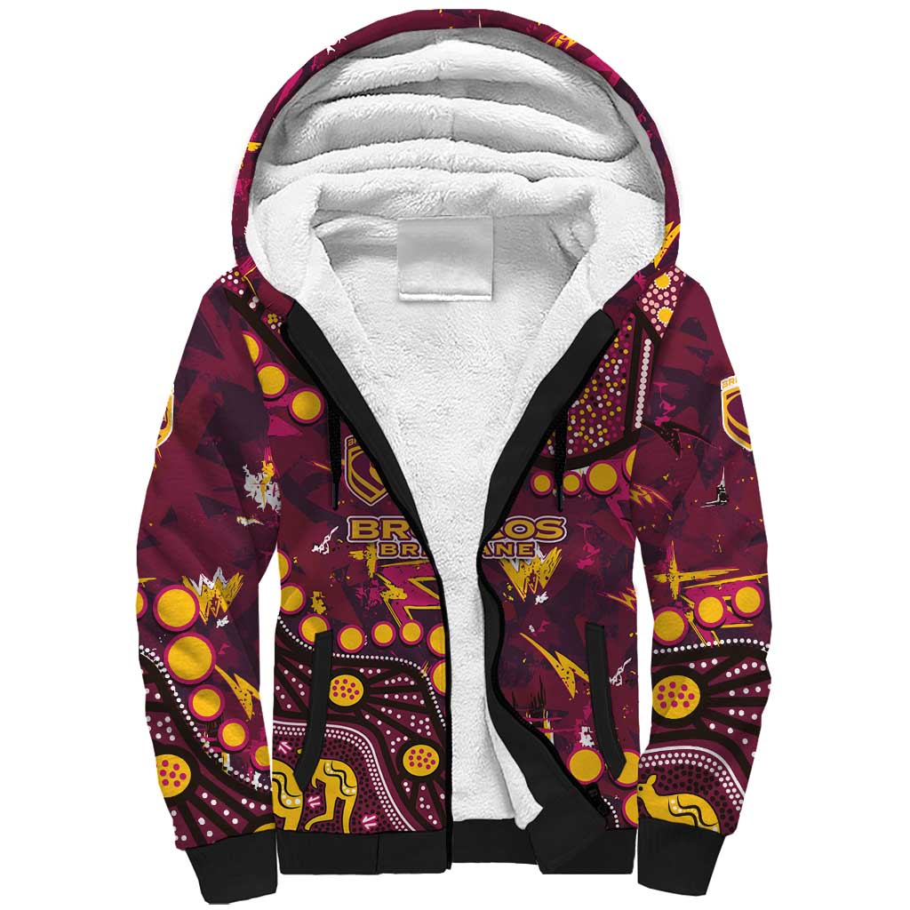 Brisbane Broncos Sherpa Hoodie Aboriginal Pattern with Graffiti Style Design