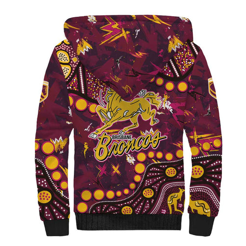 Brisbane Broncos Sherpa Hoodie Aboriginal Pattern with Graffiti Style Design