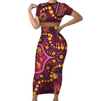 Brisbane Broncos Short Sleeve Bodycon Dress Aboriginal Pattern with Graffiti Style Design