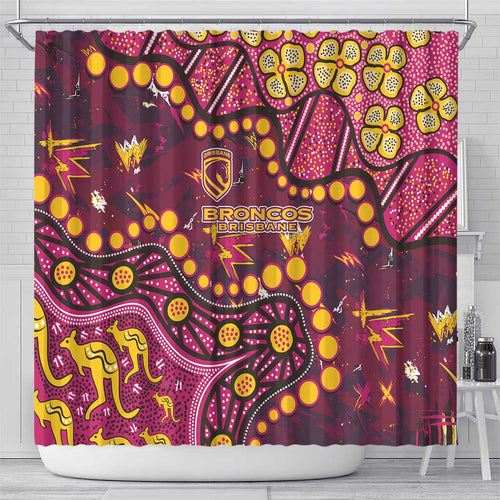 Brisbane Broncos Shower Curtain Aboriginal Pattern with Graffiti Style Design