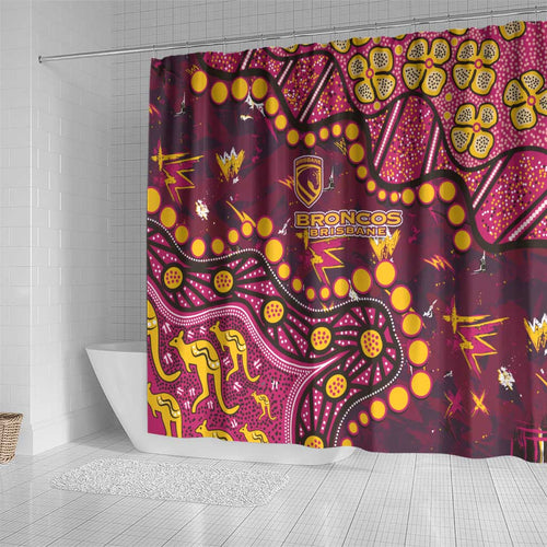 Brisbane Broncos Shower Curtain Aboriginal Pattern with Graffiti Style Design
